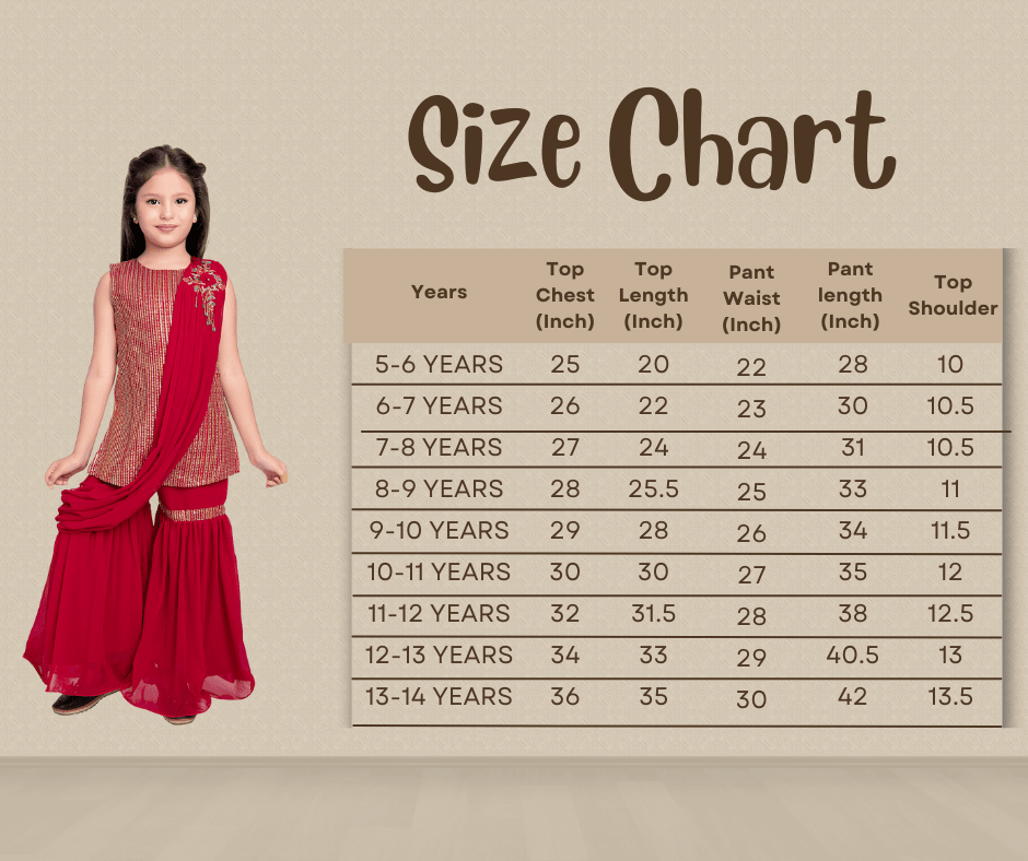 Red Striped Sequinned Kurta with Sharara & With Dupatta For Girls - Betty Ethnic India - Gharara / Sharara Set - Betty Girls Wear Online