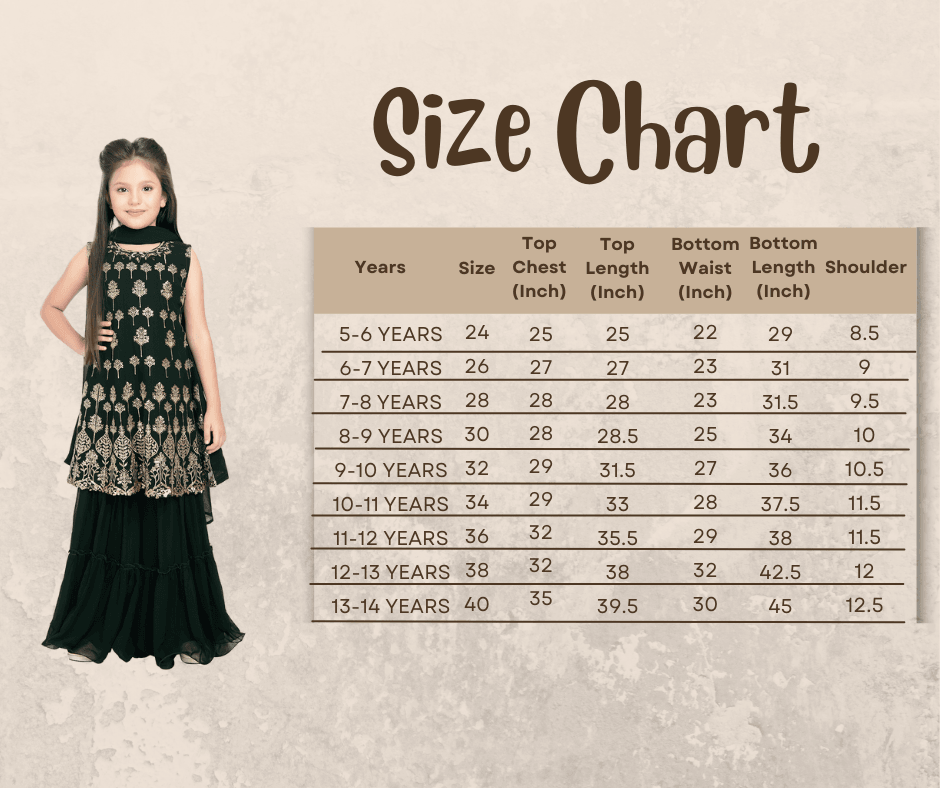 Bottle Green Coloured Ethnic Motifs Embroidered Thread Work Kurta with Sharara & With Dupatta Ready To Wear For Girls - Betty Ethnic India - Gharara / Sharara Set - Betty Girls Wear Online