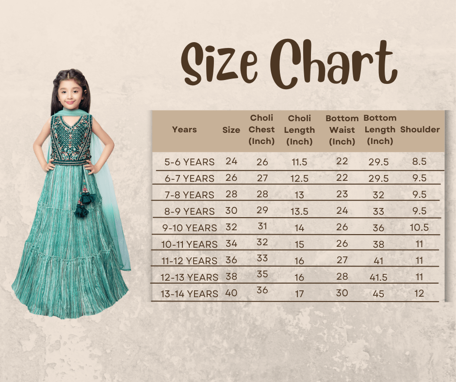 Rama Green Coloured Ready-To-Wear Lehenga Choli With Mirror Work For Girls - Betty Ethnic India - Saree & Lehenga - Betty Girls Wear Online