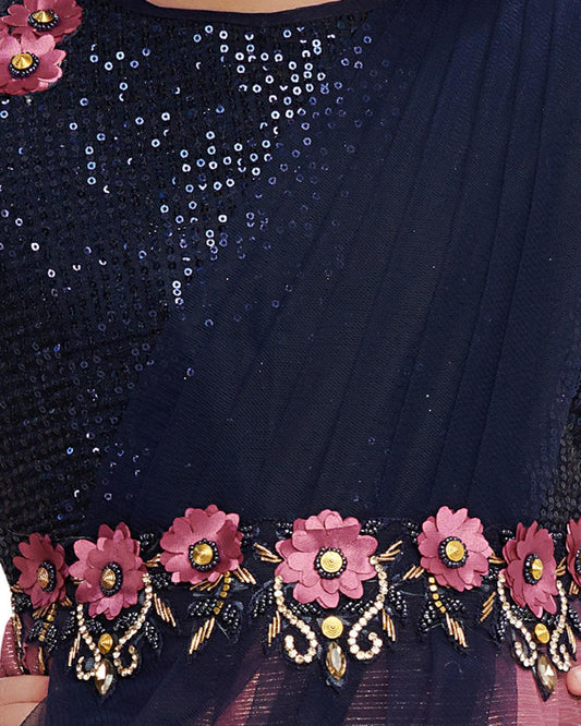 Wine Coloured Saree Style Maxi Dress Gown For Girls - Betty Ethnic India - Gown - Betty Girls Wear Online