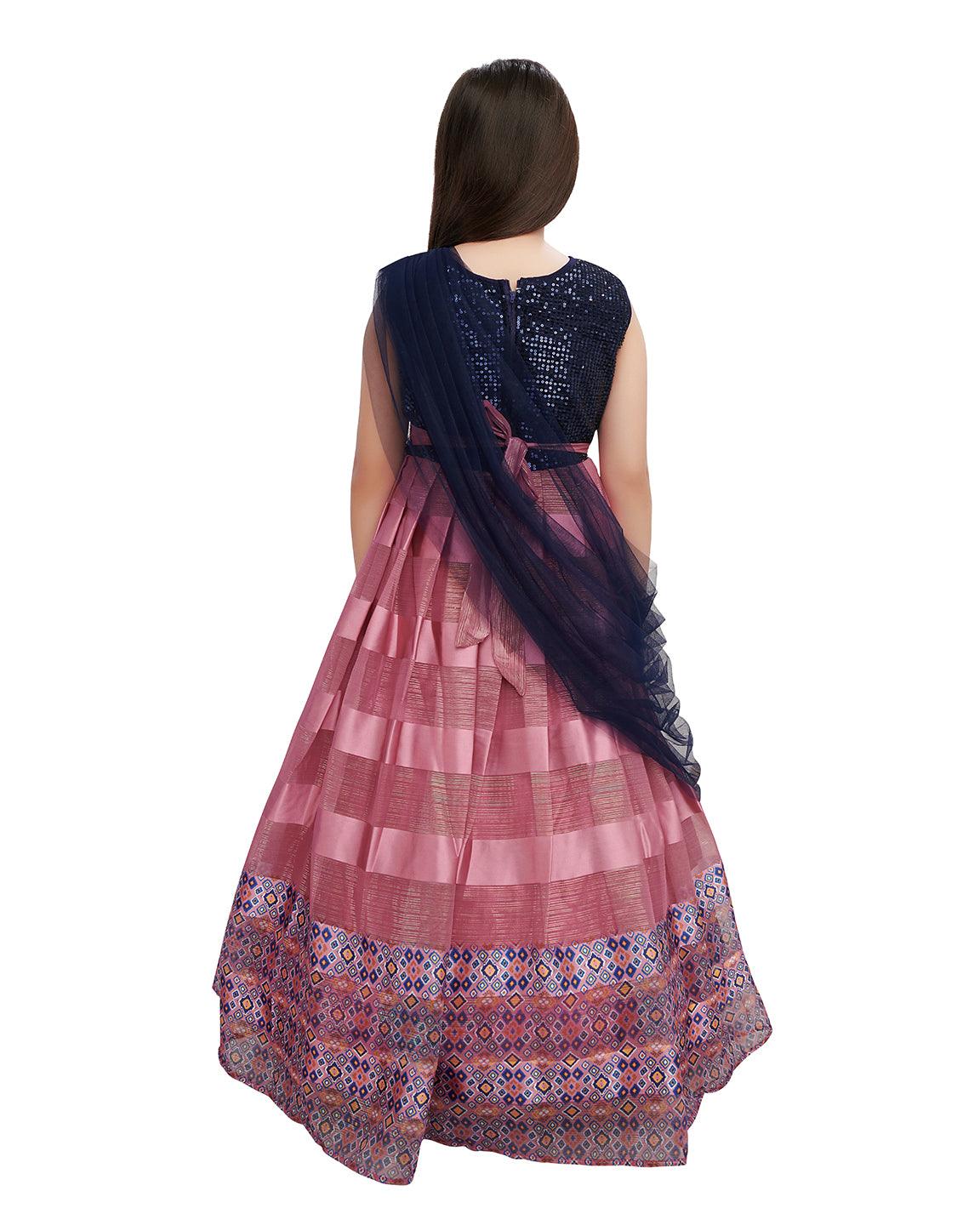 Wine Coloured Saree Style Maxi Dress Gown For Girls - Betty Ethnic India - Gown - Betty Girls Wear Online