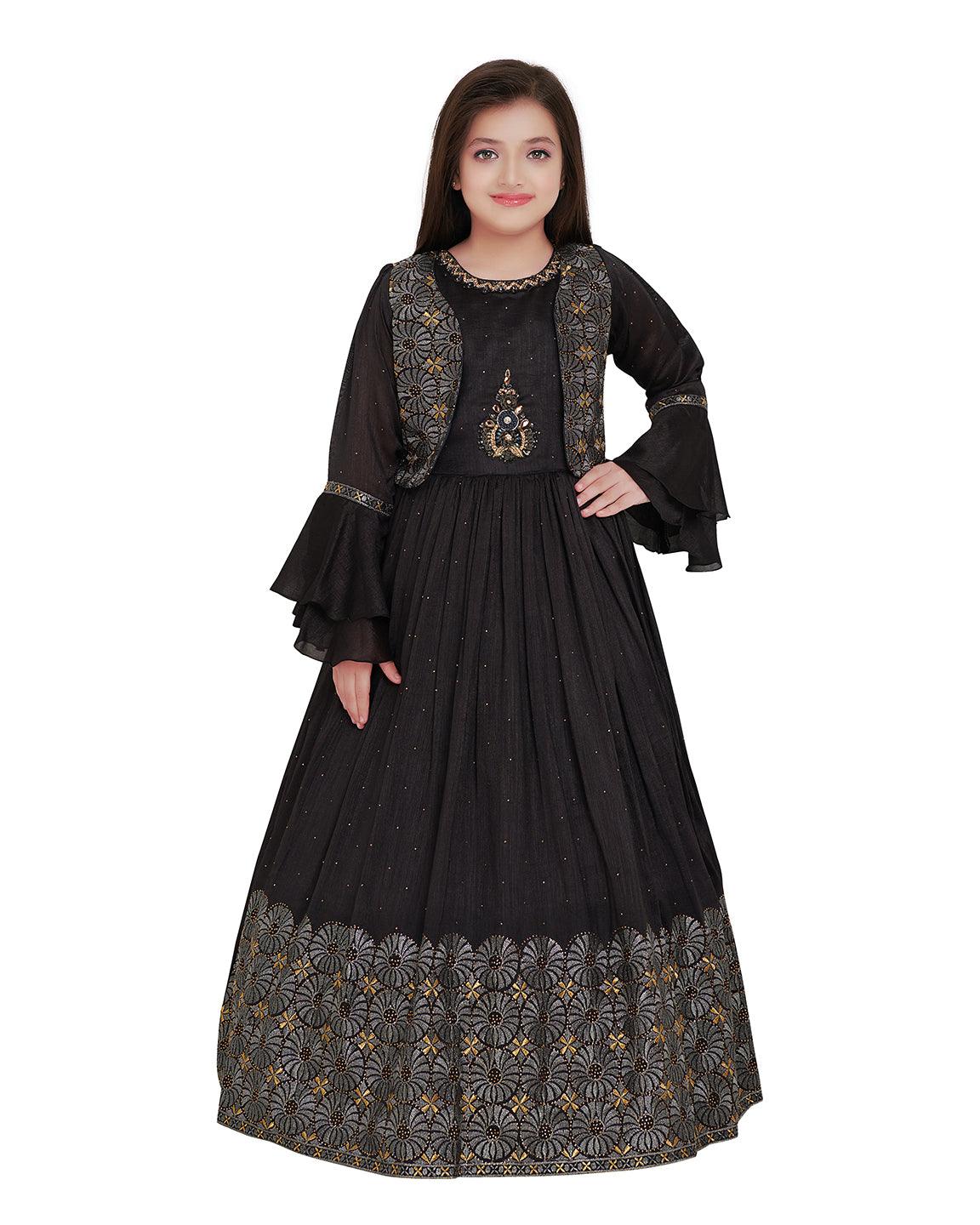 Grey Coloured Separate Jacket Style Gown For Girls - Betty Ethnic India - Gown - Betty Girls Wear Online