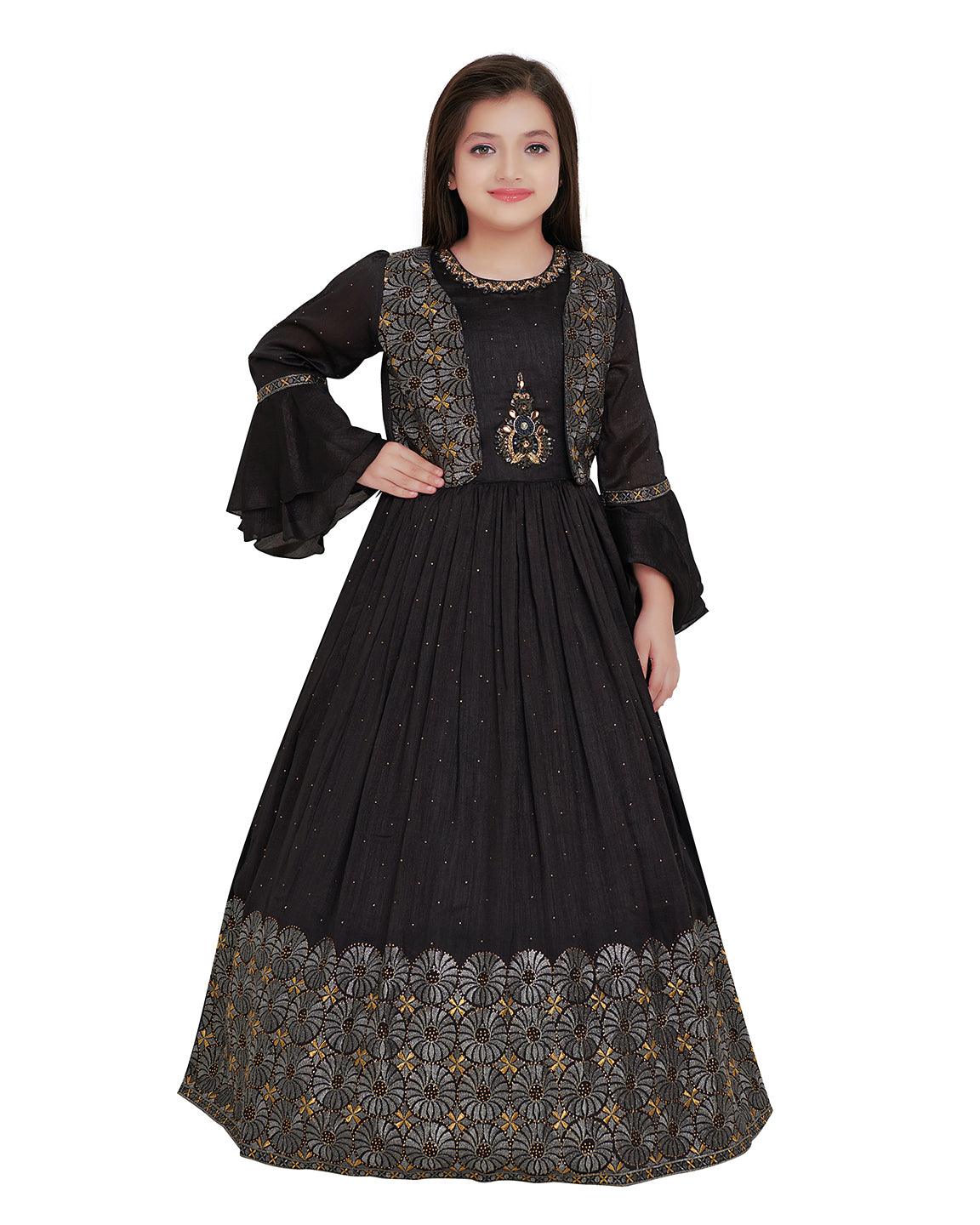 Grey Coloured Separate Jacket Style Gown For Girls - Betty Ethnic India - Gown - Betty Girls Wear Online