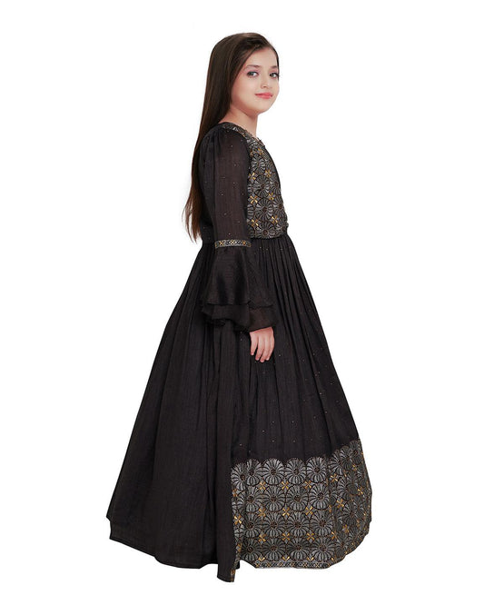 Grey Coloured Separate Jacket Style Gown For Girls - Betty Ethnic India - Gown - Betty Girls Wear Online