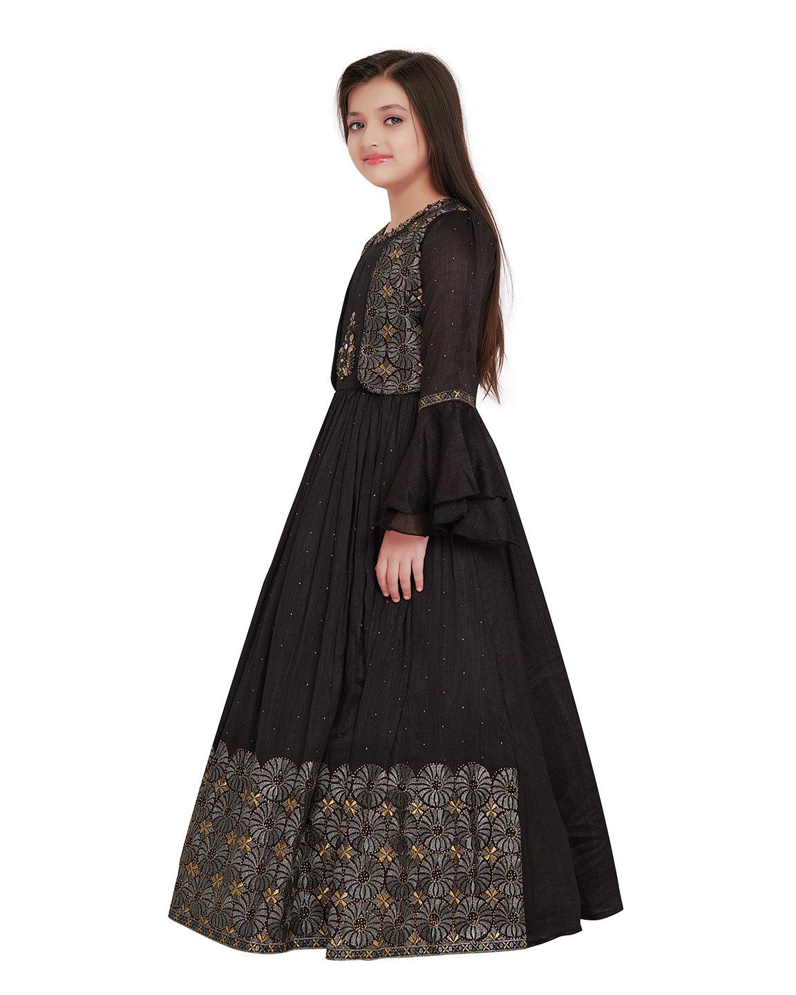 Grey Coloured Separate Jacket Style Gown For Girls - Betty Ethnic India - Gown - Betty Girls Wear Online