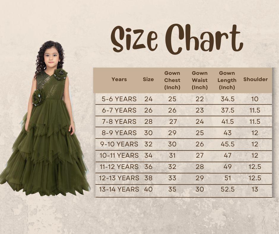 Olive Green Coloured Net Feather Cut Style Gown For Girls - Betty Ethnic India - Gown - Betty Girls Wear Online