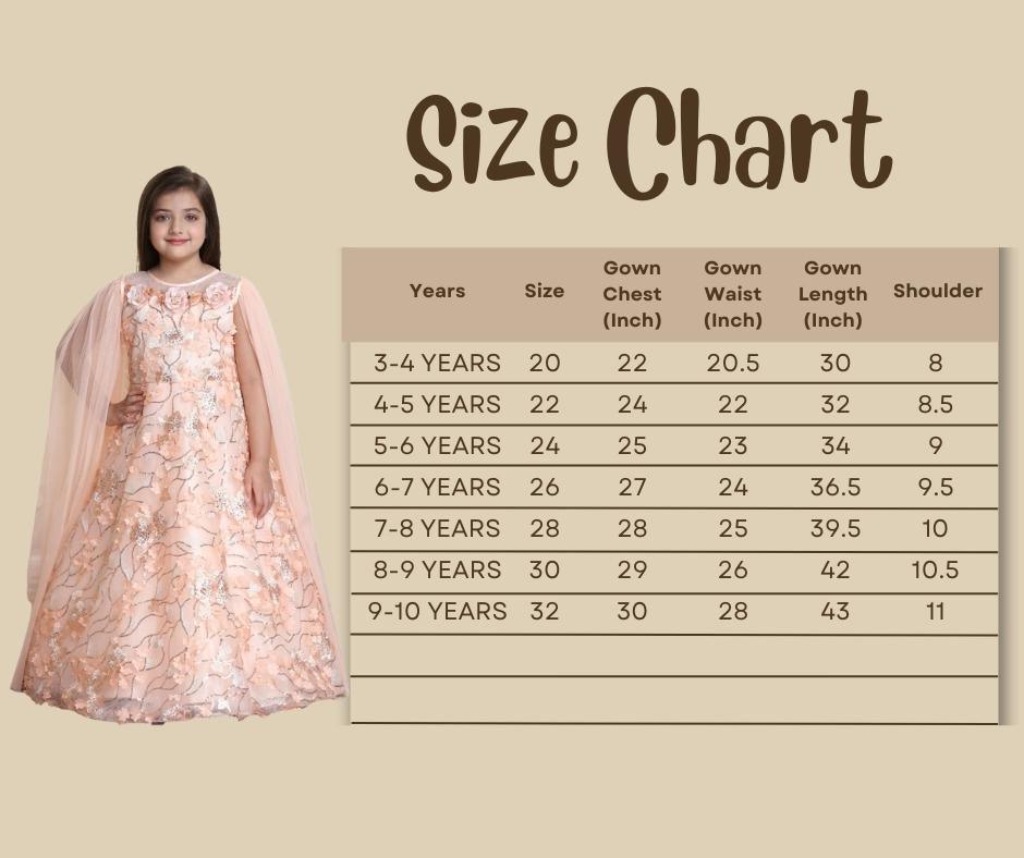 Peach Coloured Floral Imported Net Double Sided Sleeve Styled Gown For Girls - Betty Ethnic India - Gown - Betty Girls Wear Online