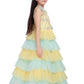 Lemon Coloured Layered Maxi Dress Trendy Frill Concept Gown For Girls - Betty Ethnic India - Gown - Betty Girls Wear Online