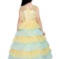 Lemon Coloured Layered Maxi Dress Trendy Frill Concept Gown For Girls - Betty Ethnic India - Gown - Betty Girls Wear Online