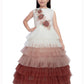 Rust Coloured Layered Pattern Maxi Dress Gown For Girls - Betty Ethnic India - Gown - Betty Girls Wear Online