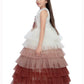 Rust Coloured Layered Pattern Maxi Dress Gown For Girls - Betty Ethnic India - Gown - Betty Girls Wear Online