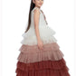 Rust Coloured Layered Pattern Maxi Dress Gown For Girls - Betty Ethnic India - Gown - Betty Girls Wear Online