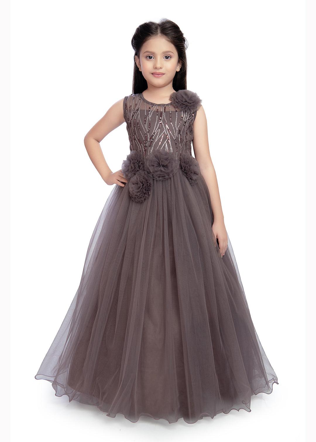 Grapes Coloured Net Fabric Party Wear Maxi Dress Gown For Girls - Betty Ethnic India - Gown - Betty Girls Wear Online