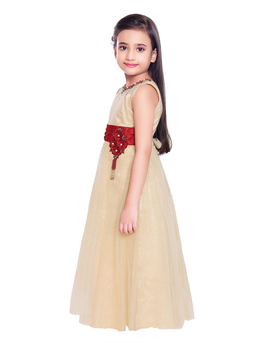 Beige Coloured Embellished Simple Gown For Girls - Betty Ethnic India - Gown - Betty Girls Wear Online