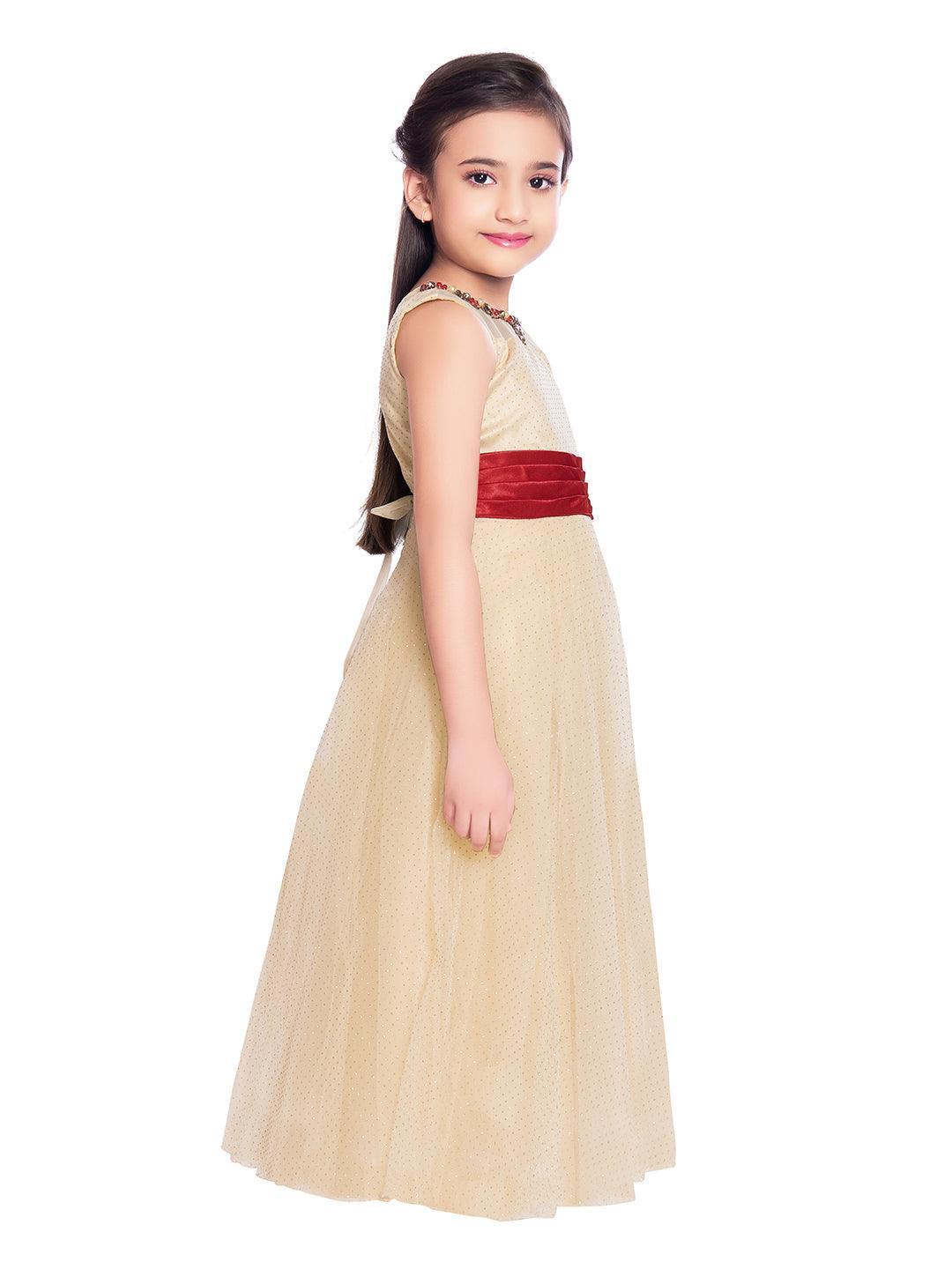 Beige Coloured Embellished Simple Gown For Girls - Betty Ethnic India - Gown - Betty Girls Wear Online