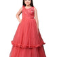 Tomato Coloured Wire Styled Net Maxi Dress Gown For Girls - Betty Ethnic India - Gown - Betty Girls Wear Online