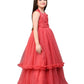 Tomato Coloured Wire Styled Net Maxi Dress Gown For Girls - Betty Ethnic India - Gown - Betty Girls Wear Online