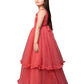 Tomato Coloured Wire Styled Net Maxi Dress Gown For Girls - Betty Ethnic India - Gown - Betty Girls Wear Online