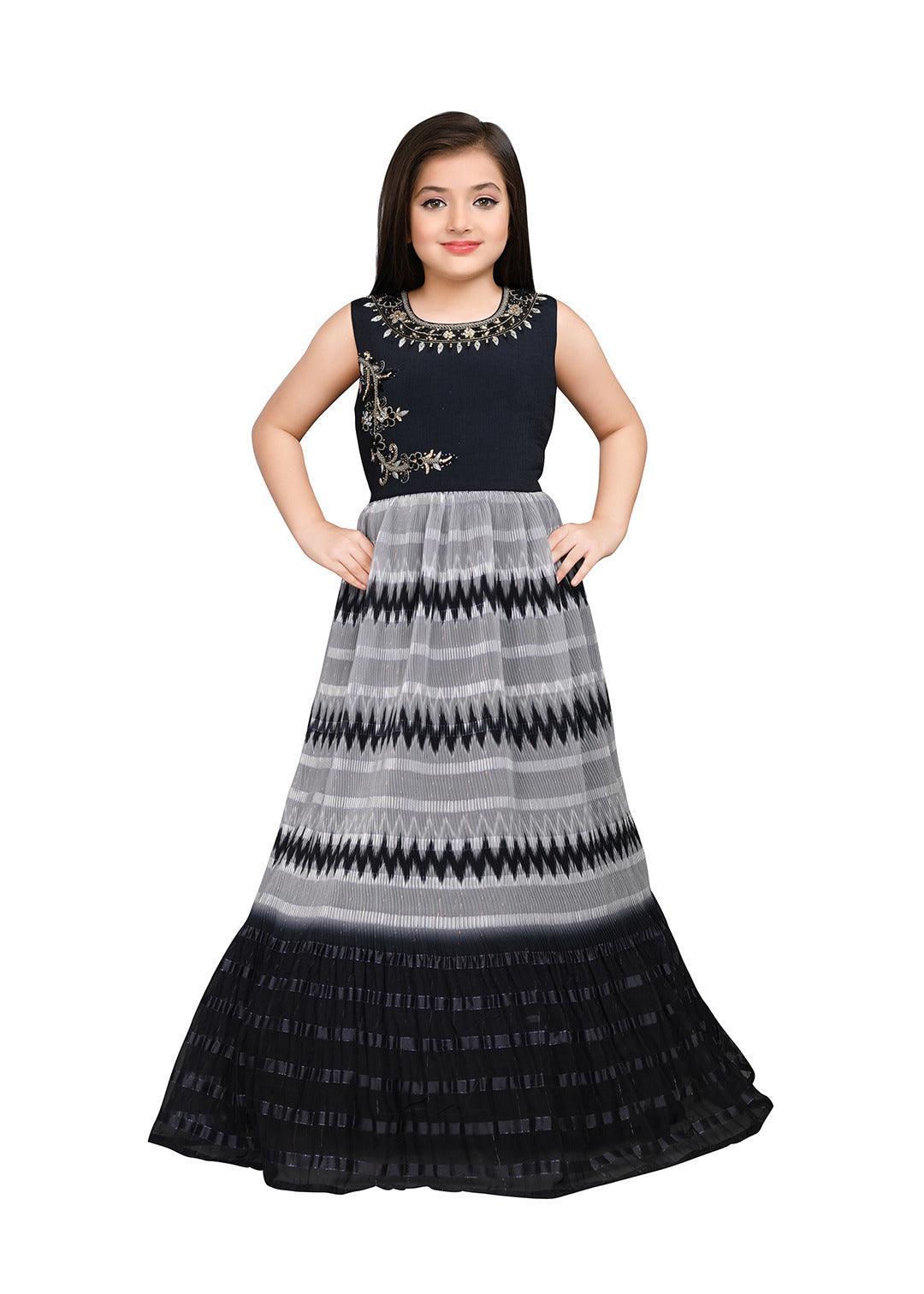 Grey Coloured Ethnic Gown Maxi Dress Chinon Fabric Gown For Girls - Betty Ethnic India - Gown - Betty Girls Wear Online