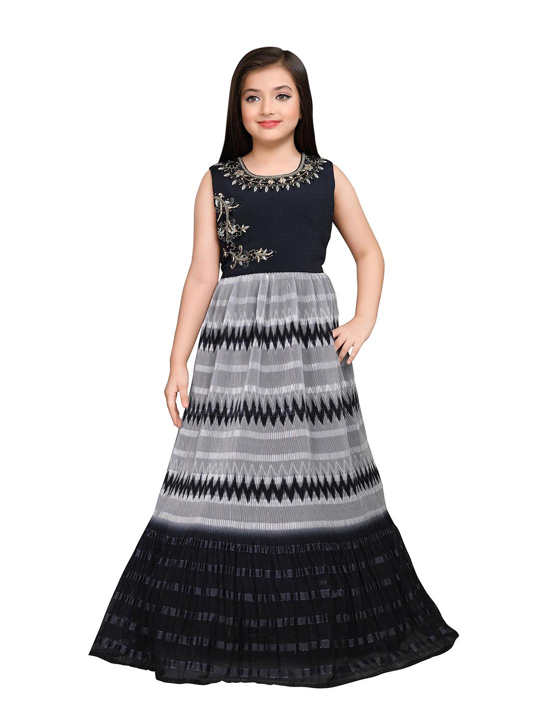 Grey Coloured Ethnic Gown Maxi Dress Chinon Fabric Gown For Girls - Betty Ethnic India - Gown - Betty Girls Wear Online