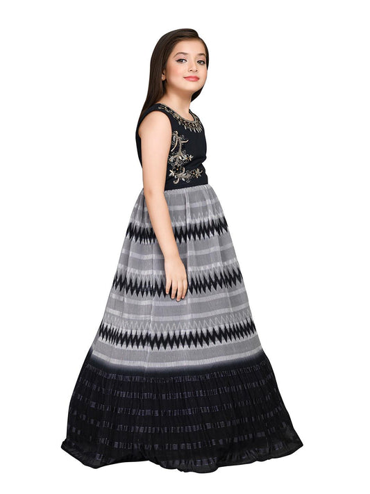 Grey Coloured Ethnic Gown Maxi Dress Chinon Fabric Gown For Girls - Betty Ethnic India - Gown - Betty Girls Wear Online