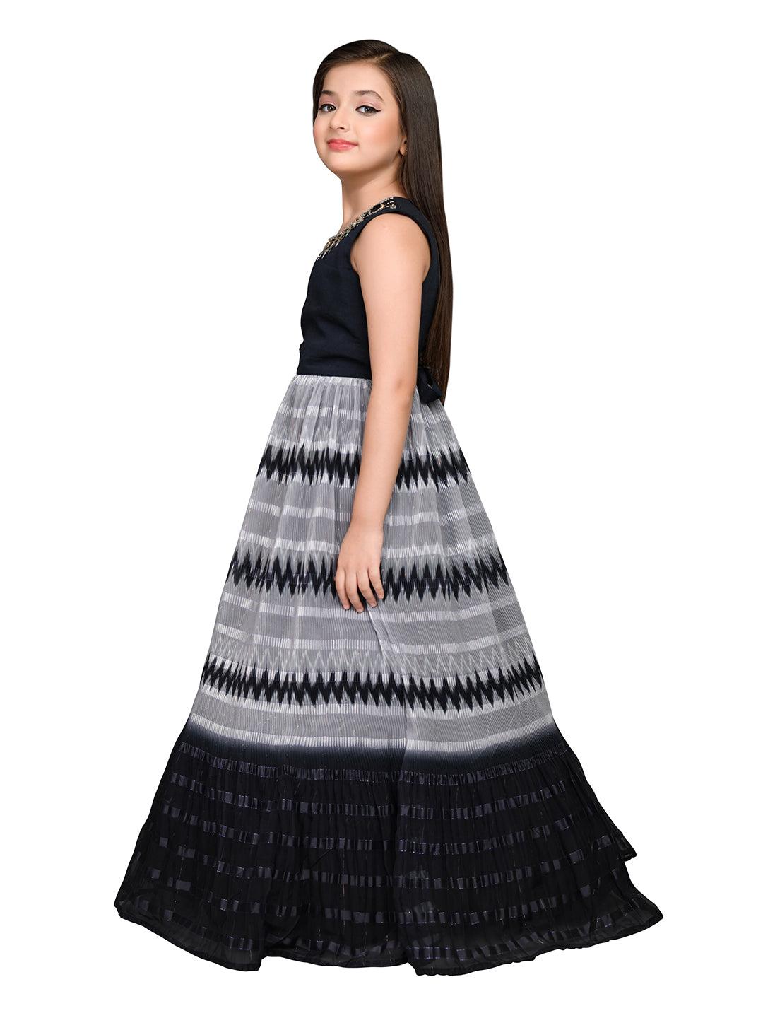 Grey Coloured Ethnic Gown Maxi Dress Chinon Fabric Gown For Girls - Betty Ethnic India - Gown - Betty Girls Wear Online