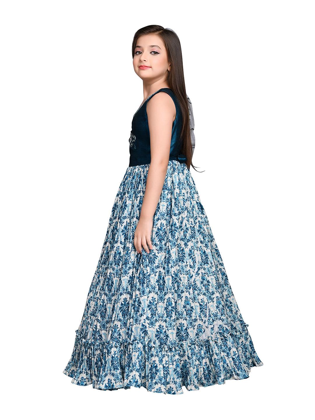 Peacock Blue Coloured Ethnic Maxi Dress Gown For Girls - Betty Ethnic India - Gown - Betty Girls Wear Online