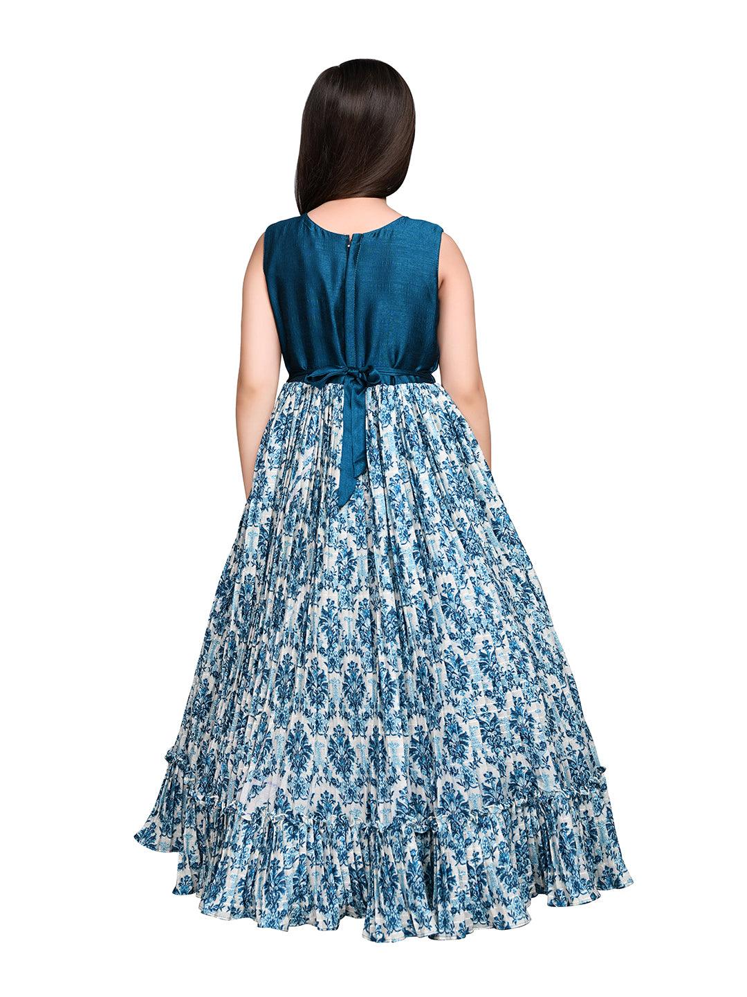 Peacock Blue Coloured Ethnic Maxi Dress Gown For Girls - Betty Ethnic India - Gown - Betty Girls Wear Online