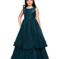 Peacock Blue Coloured Wire Styled Net Maxi Dress Gown For Girls - Betty Ethnic India - Gown - Betty Girls Wear Online