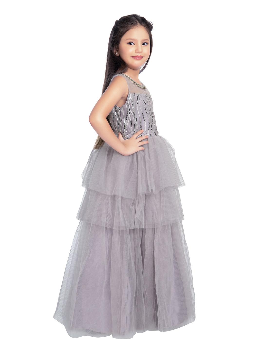 Lilac Coloured Embellished Imported Net Frill Style Gown For Girls - Betty Ethnic India - Gown - Betty Girls Wear Online