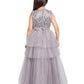 Lilac Coloured Embellished Imported Net Frill Style Gown For Girls - Betty Ethnic India - Gown - Betty Girls Wear Online