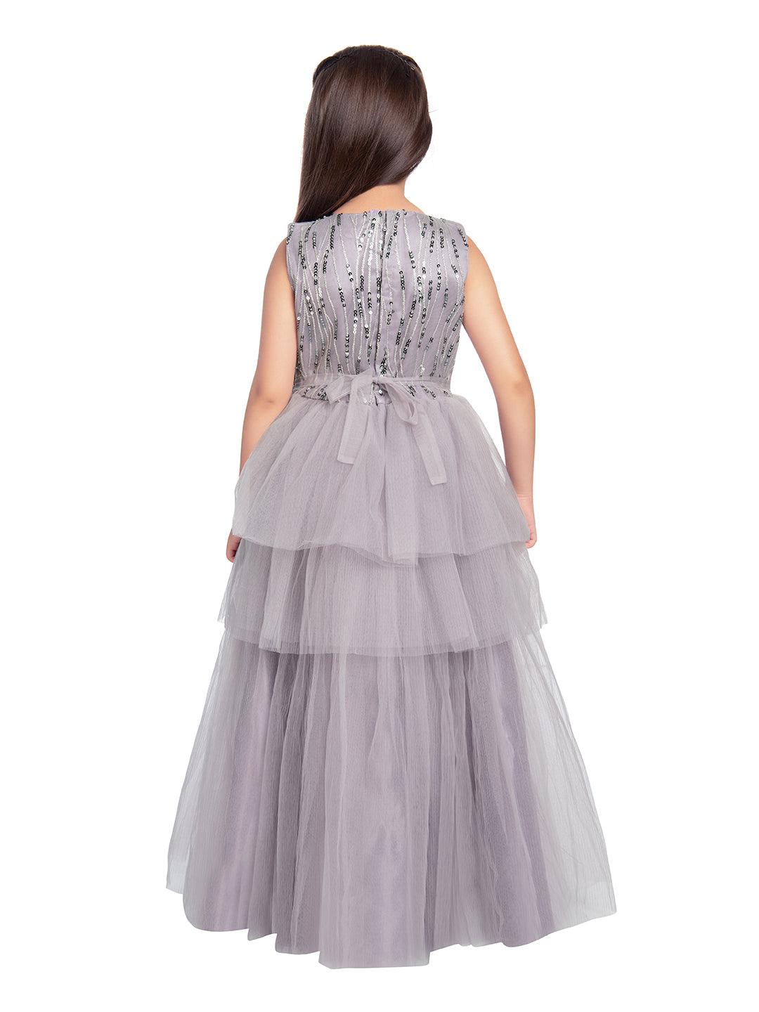 Lilac Coloured Embellished Imported Net Frill Style Gown For Girls - Betty Ethnic India - Gown - Betty Girls Wear Online