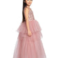 Coral Embellished Imported Net Frill Style Gown For Girls - Betty Ethnic India - Gown - Betty Girls Wear Online