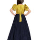 Mustard & Navy Blue Coloured Floral Embroidered Satin Puff Sleeves Styled Gown For Girls - Betty Ethnic India - Gown - Betty Girls Wear Online
