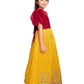 Lemon & Cherry Red Coloured Floral Embroidered Satin Puff Sleeves Styled Gown For Girls - Betty Ethnic India - Gown - Betty Girls Wear Online