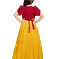Lemon & Cherry Red Coloured Floral Embroidered Satin Puff Sleeves Styled Gown For Girls - Betty Ethnic India - Gown - Betty Girls Wear Online