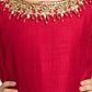 Lemon & Cherry Red Coloured Floral Embroidered Satin Puff Sleeves Styled Gown For Girls - Betty Ethnic India - Gown - Betty Girls Wear Online