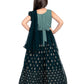 Peacock Blue Coloured Georgette Saree Styled Gown For Girls - Betty Ethnic India - Gown - Betty Girls Wear Online