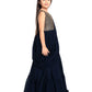 Navy Blue Coloured Embroidered Georgette Saree Style Dupatta Gown For Girls - Betty Ethnic India - Gown - Betty Girls Wear Online