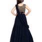 Navy Blue Coloured Embroidered Georgette Saree Style Dupatta Gown For Girls - Betty Ethnic India - Gown - Betty Girls Wear Online