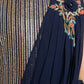 Navy Blue Coloured Embroidered Georgette Saree Style Dupatta Gown For Girls - Betty Ethnic India - Gown - Betty Girls Wear Online