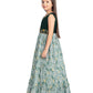 Green Floral Satin Gown For Girls - Betty Ethnic India - Gown - Betty Girls Wear Online