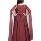 Plum Wine Coloured Embellished Two Sided Sleeves Style Georgette Gown For Girls - Betty Ethnic India - Gown - Betty Girls Wear Online