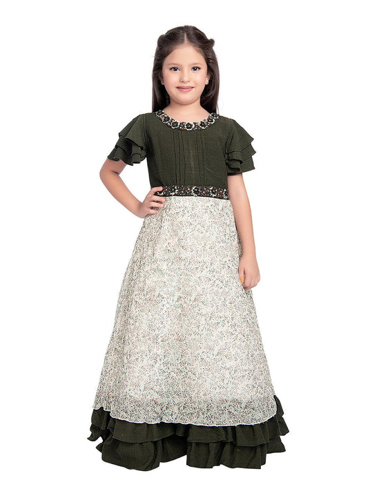 Mehendi Green Coloured Gown For Girls - Betty Ethnic India - Gown - Betty Girls Wear Online