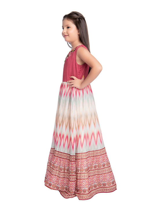 Rose Coloured Ethnic Motifs Gown For Girls - Betty Ethnic India - Gown - Betty Girls Wear Online