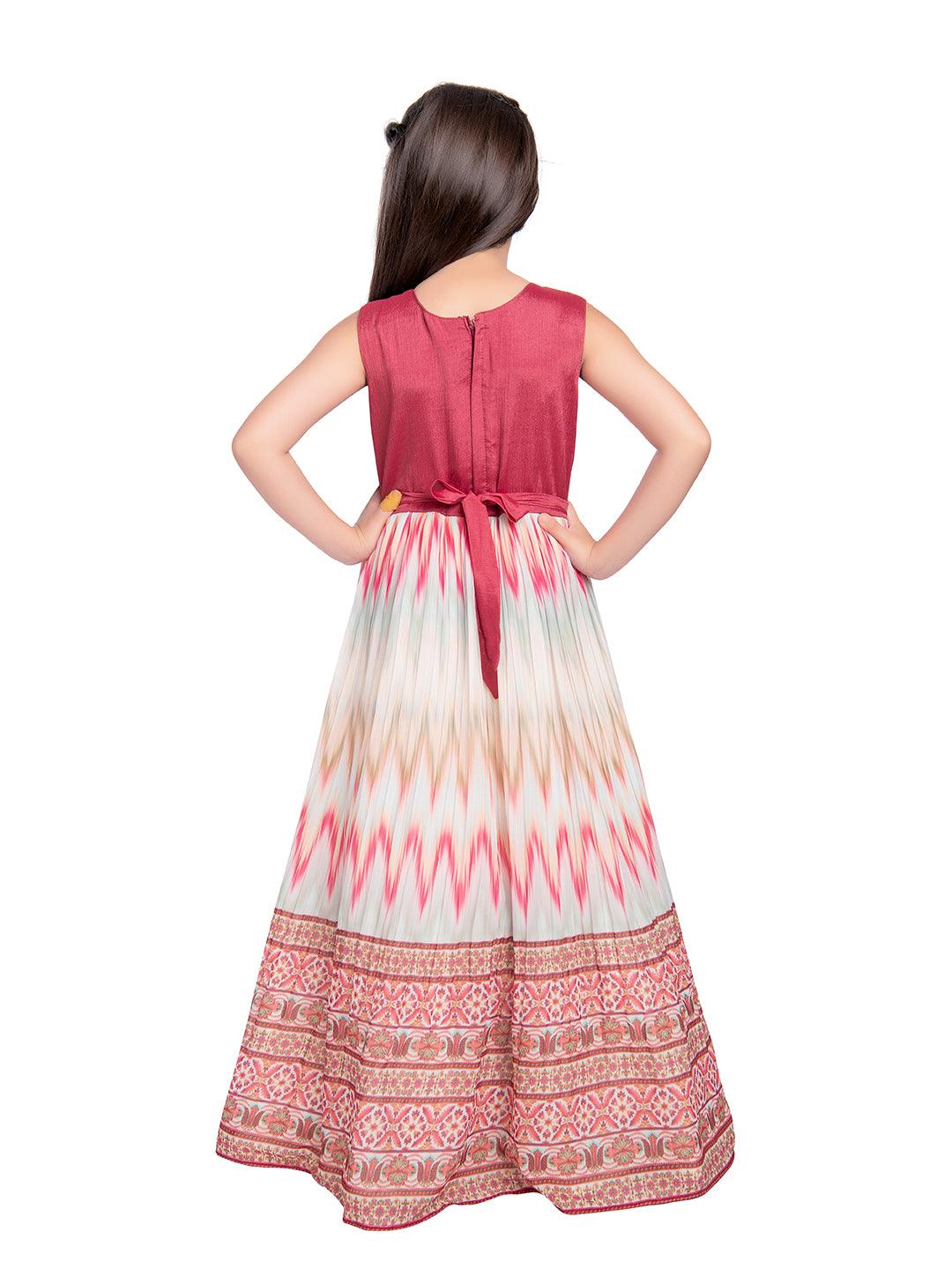 Rose Coloured Ethnic Motifs Gown For Girls - Betty Ethnic India - Gown - Betty Girls Wear Online