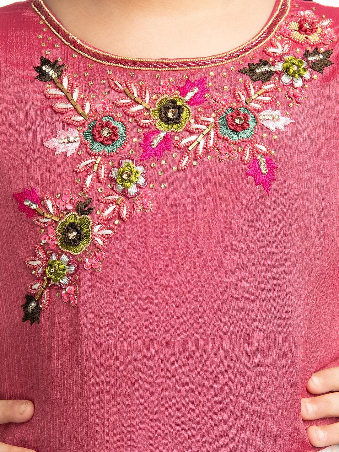 Rose Coloured Ethnic Motifs Gown For Girls - Betty Ethnic India - Gown - Betty Girls Wear Online