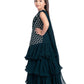 Peacock Blue Coloured Frill Styled Gown For Girls - Betty Ethnic India - Gown - Betty Girls Wear Online