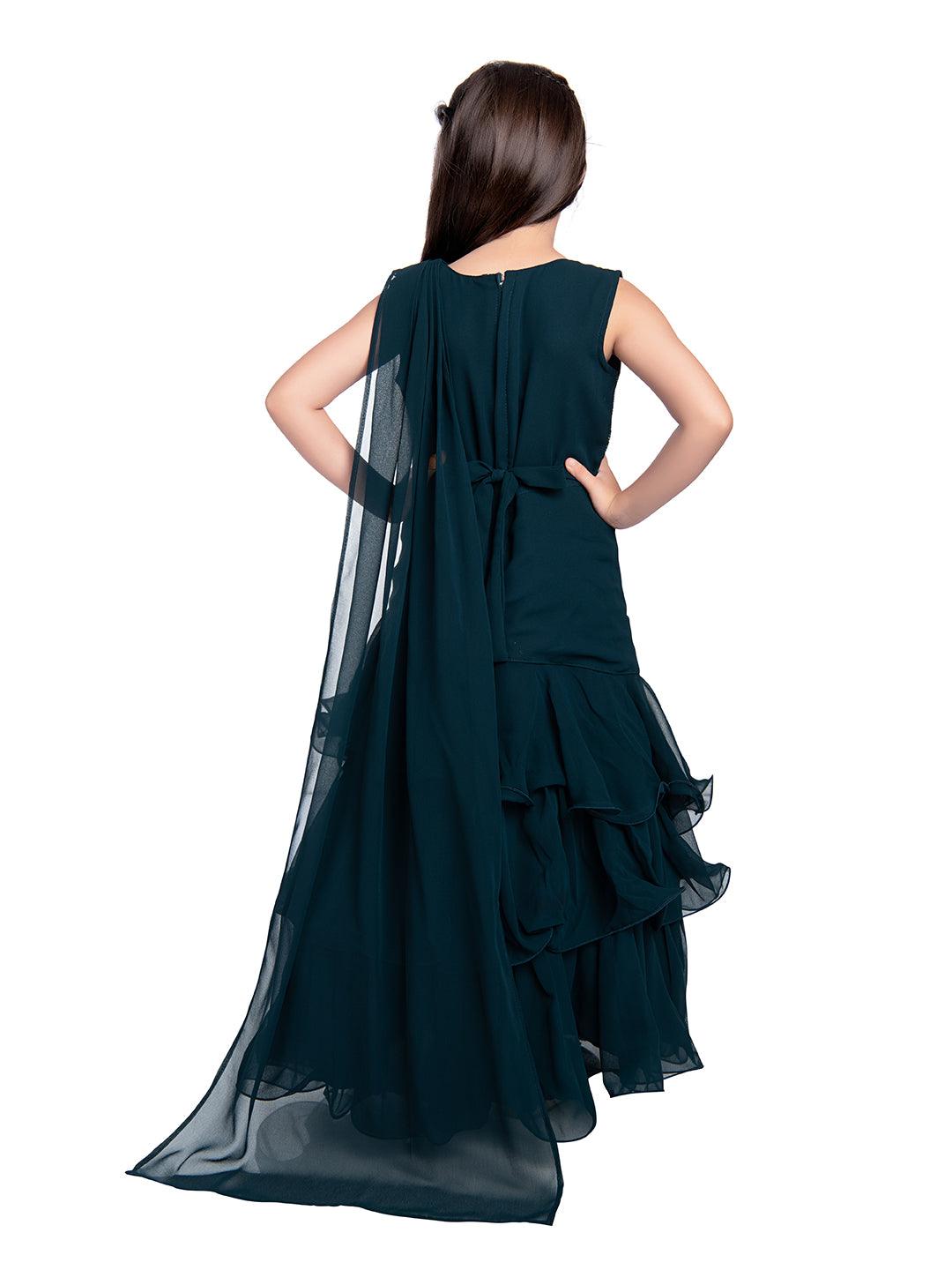 Peacock Blue Coloured Frill Styled Gown For Girls - Betty Ethnic India - Gown - Betty Girls Wear Online