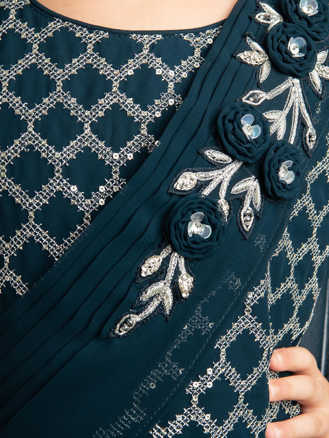 Peacock Blue Coloured Frill Styled Gown For Girls - Betty Ethnic India - Gown - Betty Girls Wear Online